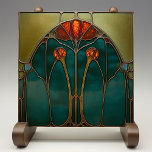Ethereal Amber Arch Ceramic Tile<br><div class="desc">Enhance your home with the Ethereal Amber Arch Ceramic Tile, an exquisite Art Nouveau-inspired piece printed by Zazzle. This flat ceramic tile, devoid of any embossed features, captures the timeless beauty of stained glass artistry. Featuring a stunning design of amber blooms set against a deep jade and olive background, the...</div>
