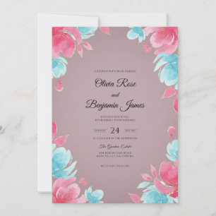 Ethereal Amethyst Cyan Painted Wedding Invitation