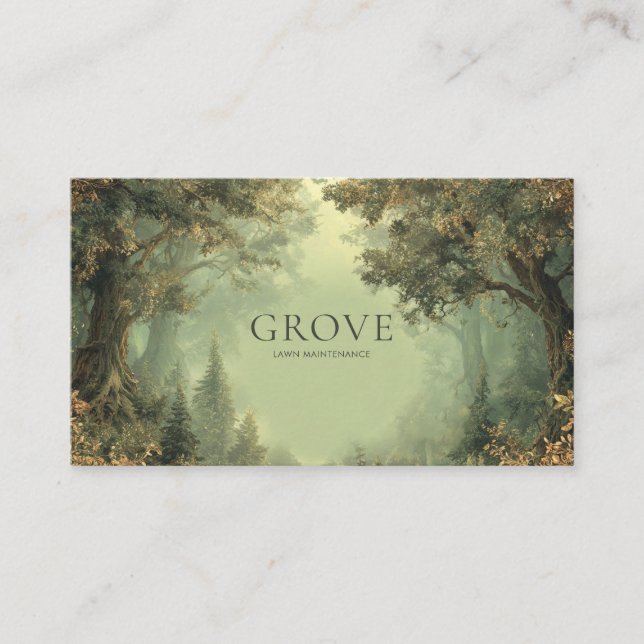 Ethereal Ancient Tree Forest Archway Olive Green Business Card (Front)