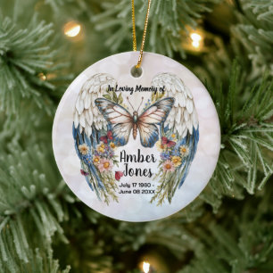 Ethereal Angel Wings Memorial with Butterfly Ceramic Ornament