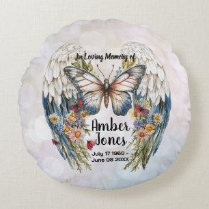 Ethereal Angel Wings Memorial with Butterfly Round Pillow