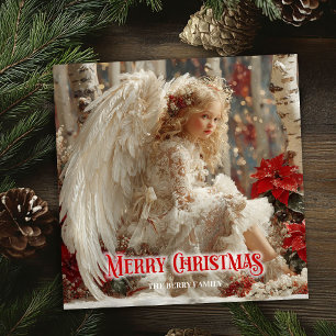 Ethereal angelic angel red gold festive magical holiday card