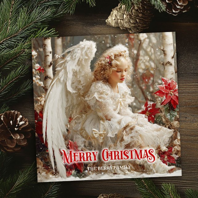 Ethereal angelic angel red gold festive shining  holiday card (Ethereal angelic angel red gold festive shining card)