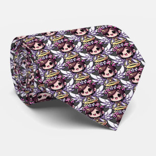 Ethereal Angelic Chibi - angel, halo, flowers Neck Tie