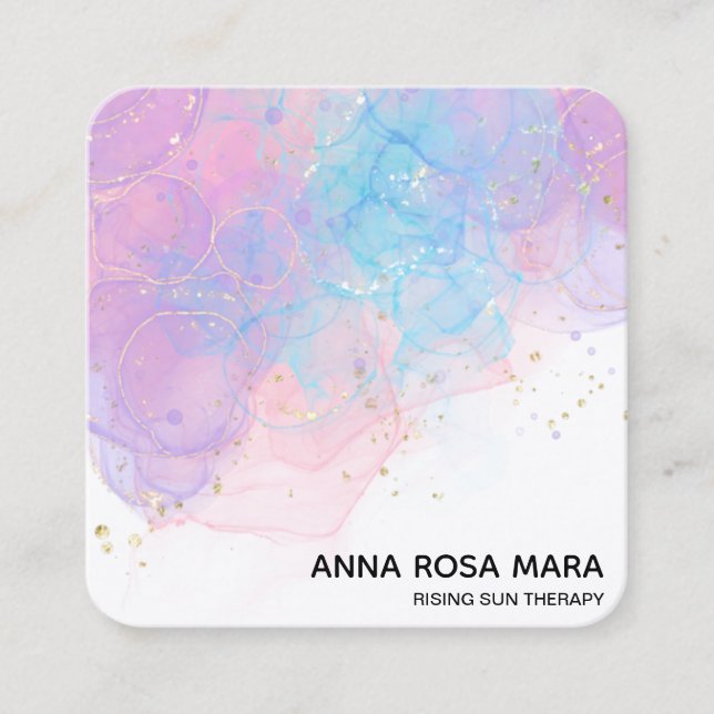*~* Ethereal AP46 Magical Glitter Abstract QR Logo Square Business Card (Front)