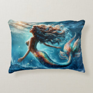 Ethereal aquatic mermaid beauty in deep blue accent pillow