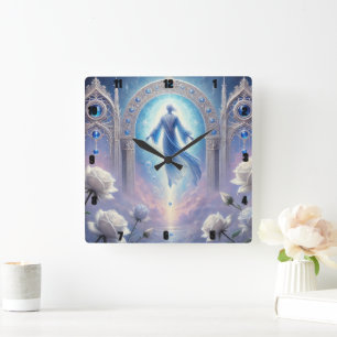 Ethereal Archway White Roses Square Wall Clock