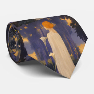 Ethereal Art Nouveau Woman by Moonlit Calla Lilies Neck Tie
