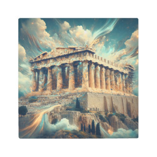 Ethereal Ascent: Acropolis Amid Celestial Clouds Metal Print