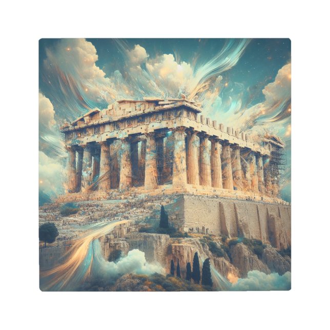 Ethereal Ascent: Acropolis Amid Celestial Clouds Metal Print (Front)
