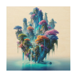 Ethereal Avatar Dreams: Vibrant Floating Island Wood Wall Art
