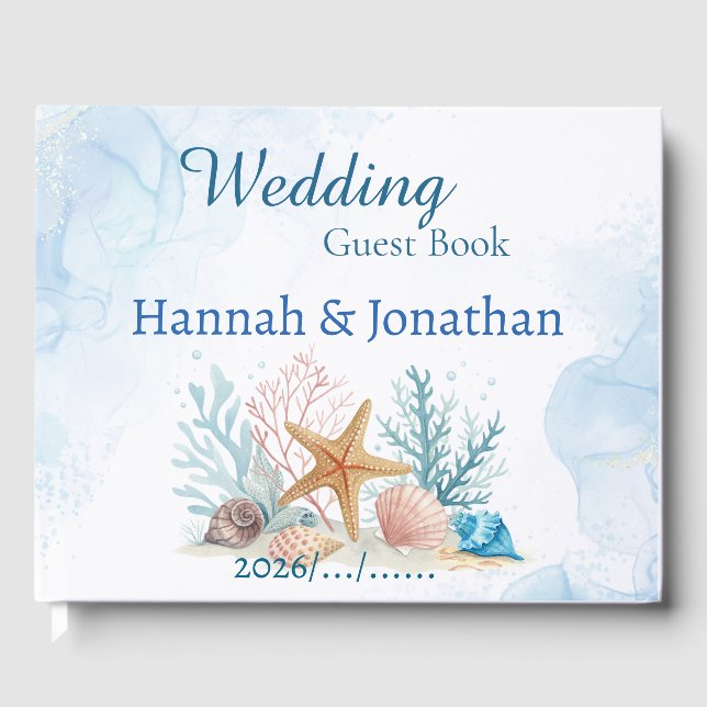 Ethereal Beach Starfish & Sand Dollar Wedding  Guest Book (Front)