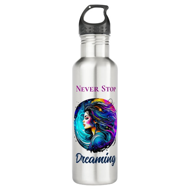 Ethereal Beautiful Woman Never Stop Dreaming Stainless Steel Water Bottle (Front)