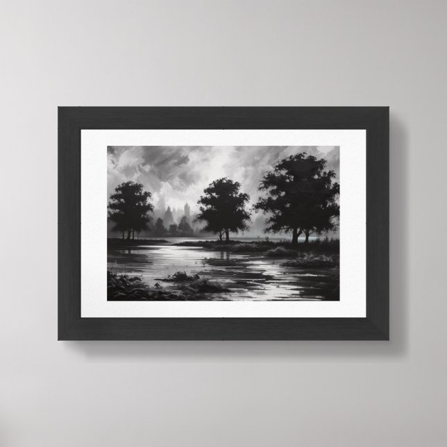 Ethereal Black and White Landscape Framed Art (Framed Front)