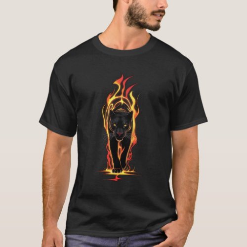 Ethereal Blaze Minimalistic Black Panther Fire  T_Shirt