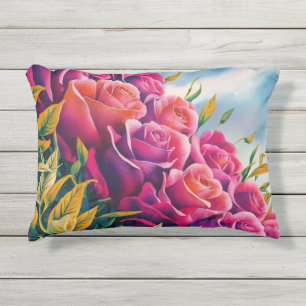Ethereal Bloom: Abstract Watercolor Rose Symphony Outdoor Pillow