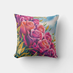 Ethereal Bloom: Abstract Watercolor Rose Symphony Outdoor Pillow
