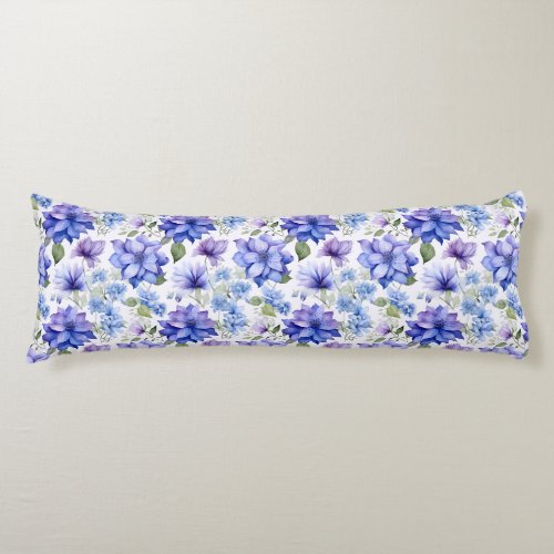 Ethereal Blooms Blue Purple Flowers Body Pillow