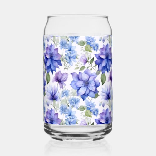 Ethereal Blooms Blue Purple Flowers Can Glass