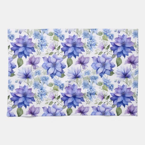 Ethereal Blooms Blue Purple Flowers Kitchen Towel