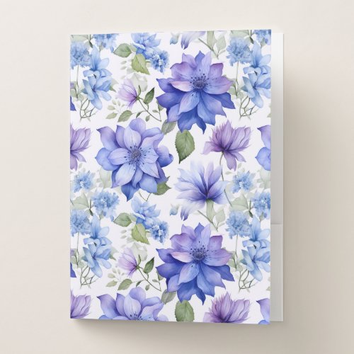 Ethereal Blooms Blue Purple Flowers Pocket Folder