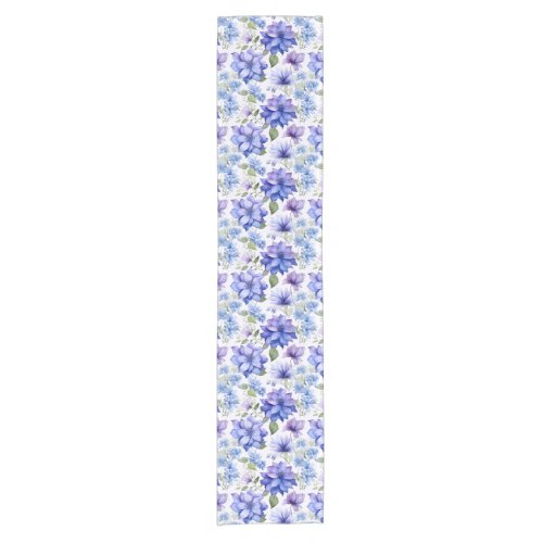 Ethereal Blooms Blue Purple Flowers Short Table Runner
