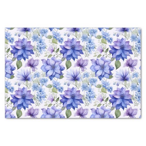 Ethereal Blooms Blue Purple Flowers Tissue Paper