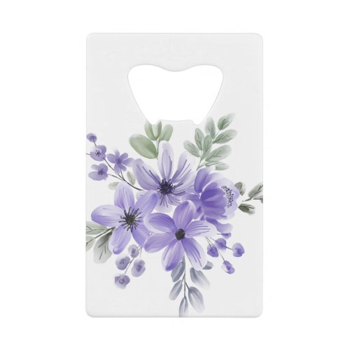Ethereal Blooms Purple Watercolor Flower Bouquet Credit Card Bottle Opener