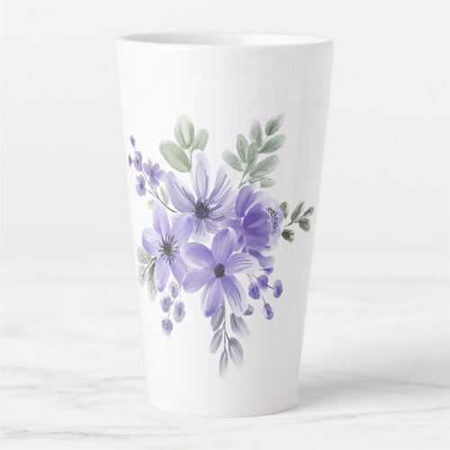 Ethereal Blooms Purple Watercolor Flower Bouquet Latte Mug