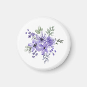 "Ethereal Blooms: Purple Watercolor Flower Bouquet Magnet