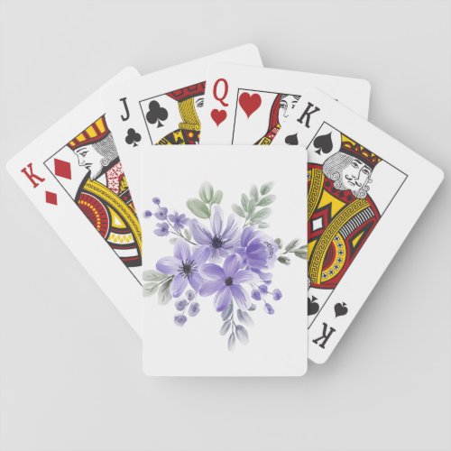 Ethereal Blooms Purple Watercolor Flower Bouquet Playing Cards