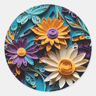 Ethereal Blooms: Quilled Floral Paper Art Classic Round Sticker