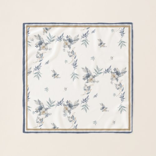 Ethereal Blossom Blue and Rustic Silk Scarf