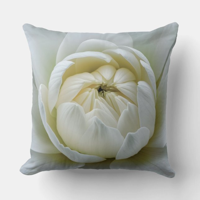 Ethereal Blossom: Tranquil White Flower Close-Up  Throw Pillow (Front)