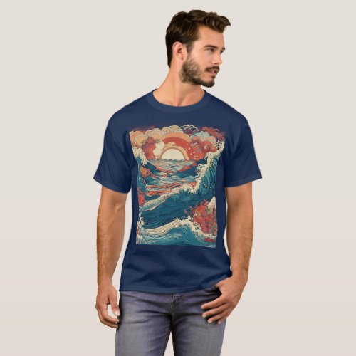 Ethereal Blossoms Japanese_Inspired Colored Print T_Shirt