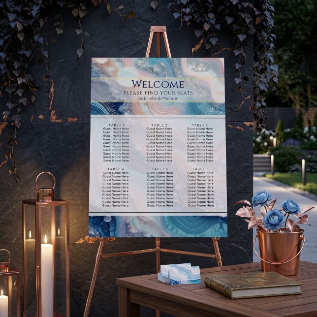 Ethereal Blue Agate & Rose Gold Seating Chart Foam Board (Creator Uploaded)