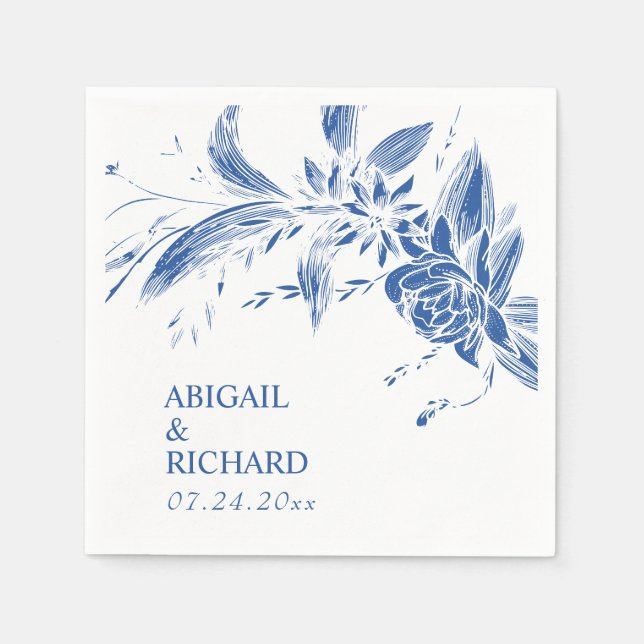 Ethereal blue and white flowers wedding napkins (Front)