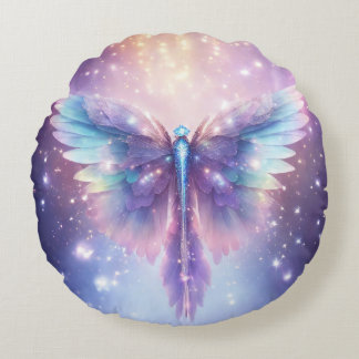 Ethereal Blue Angel Wings Luminescent Round Pillow