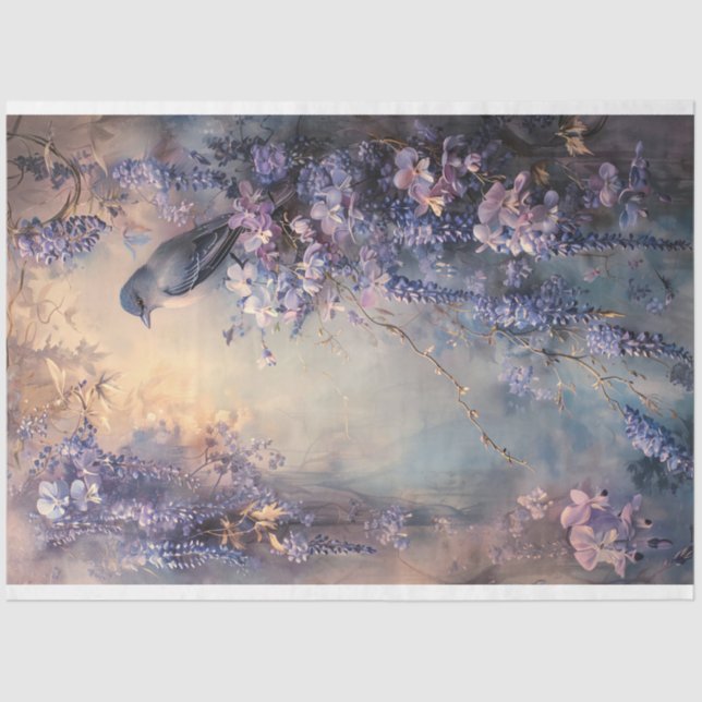 Ethereal blue bird and purple wisteria tissue paper (Front)