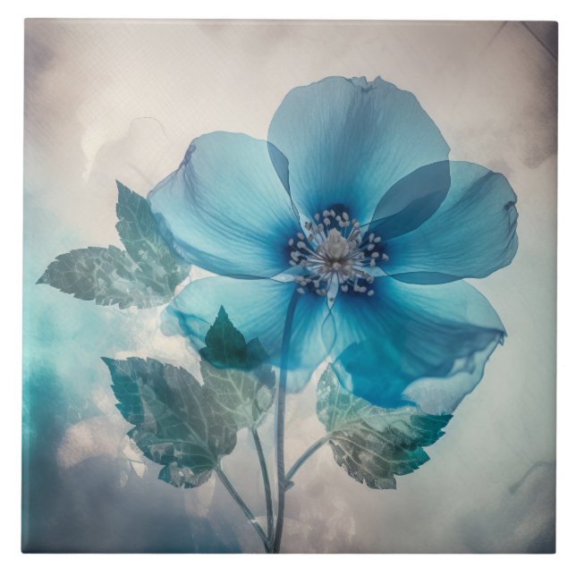 Ethereal Blue Blossom  Ceramic Tile (Front)