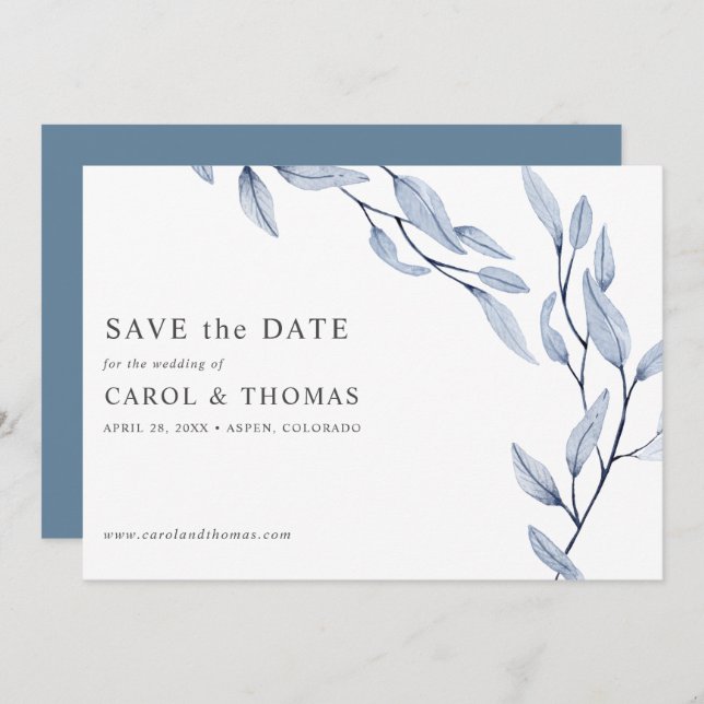 Ethereal Blue | chic botanical save the date Invitation (Front/Back)