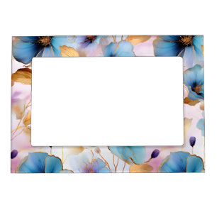 Ethereal Blue Flowers in Soft Pastels Alcohol Ink Magnetic Frame
