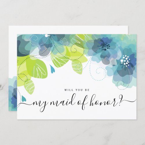 Ethereal blue flowers will you be my maid of honor invitation