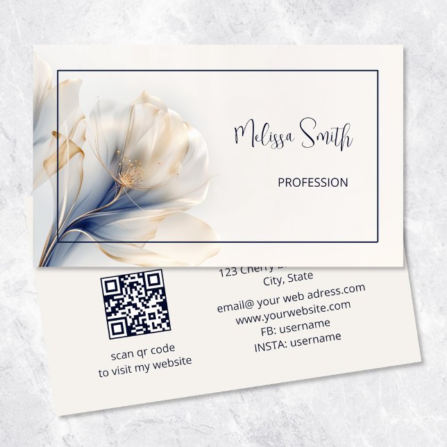 Ethereal Blue Gold  Flowers Business Card (Creator Uploaded)
