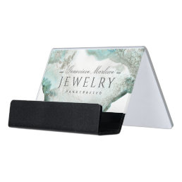 Ethereal Blue Green Agate Jewelry Designer Desk Business Card Holder