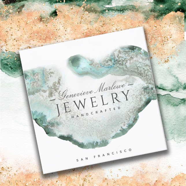 Ethereal Blue Green Agate Jewelry Designer Square Business Card (Creator Uploaded)