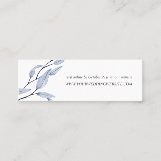 Ethereal Blue | leaves chic  Wedding  Website Mini Business Card (Front)