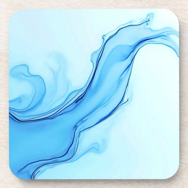 Ethereal Blue Liquid Art Swirls Beverage Coaster (Front)