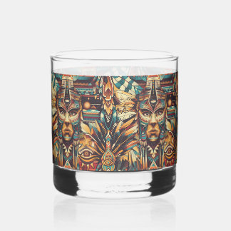 Ethereal Blue "Mesoamerican Motif" Rocks Glass