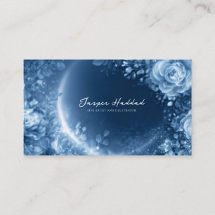 Ethereal Blue Rose Floral Glowing Cosmic Night Business Card